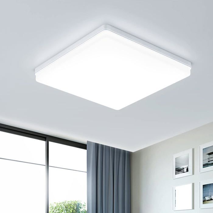 Plafonnier LED carré-KAL-Plafonnier LED Carré 48W 4800Lm 6500K Lampe Moderne pour Salle de Bain Salon Cuisine Chambre