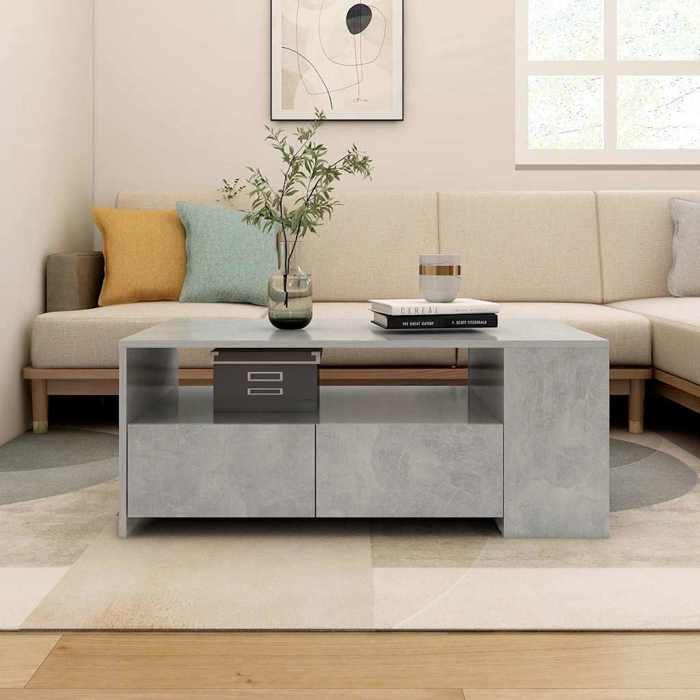 Gris Table basse gris béton 102x55x42 cm bois dingénierie - Table de salon H9092