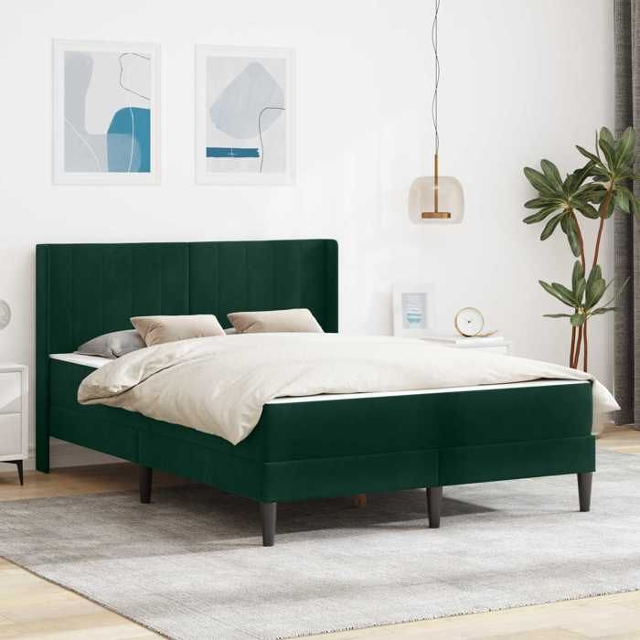 vidaXL Cadre de lit avec matelas Vert foncé 120 x 190 cm Velours Mobilier de chambre moderne cadre de lit rectangulaire3414851