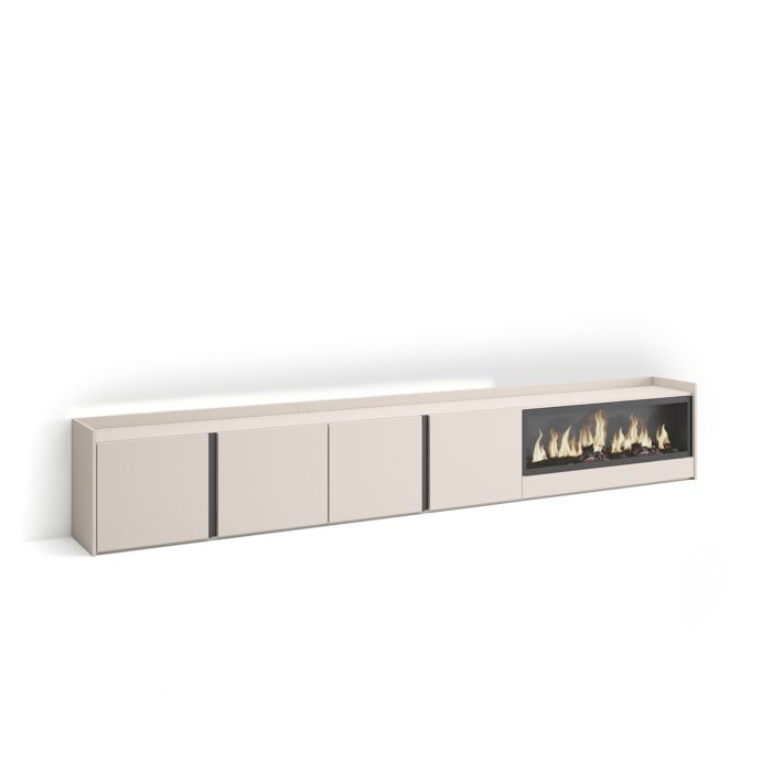 Meuble TV 315x35x50cm Cheminée électrique XXL à droite LED Beige RF4690