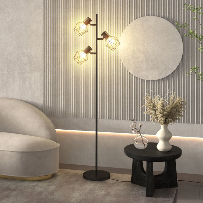 MOTHINESSTO3085-Lampadaire sur pied salon lampe sur pied 3 lumières adaptée aux ampoules E27 (non incluses) 41 x 28 x 169 cm noir