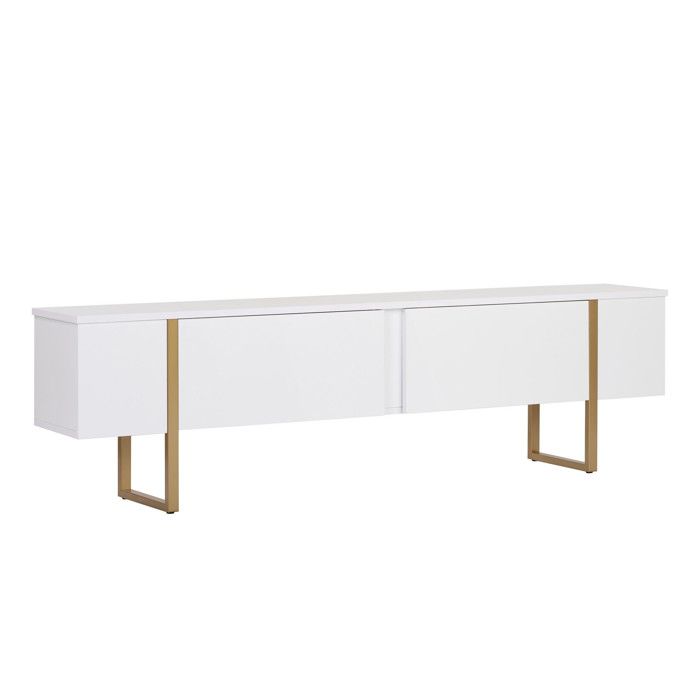 Meuble TV en bois Onera - 180 x 30 x 50 cm - Blanc / Or Meuble TV en bois Onera - 180 x 30 x 50 cm - Blanc / Or