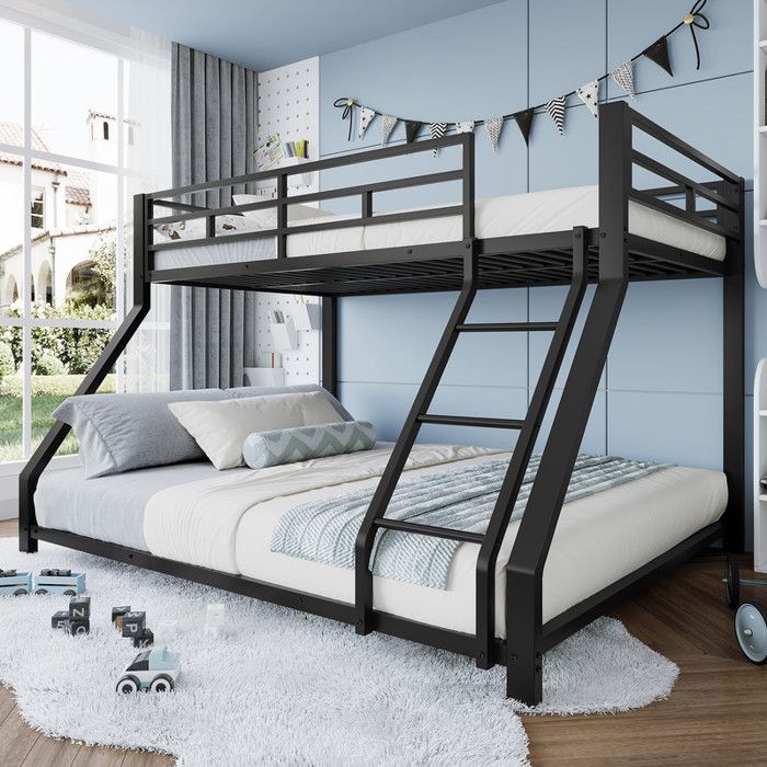 Lit superposé avec lit supérieur 90x200 et inférieur 140x200 Lit enfant avec barrière de sécurité et marchepied Noir