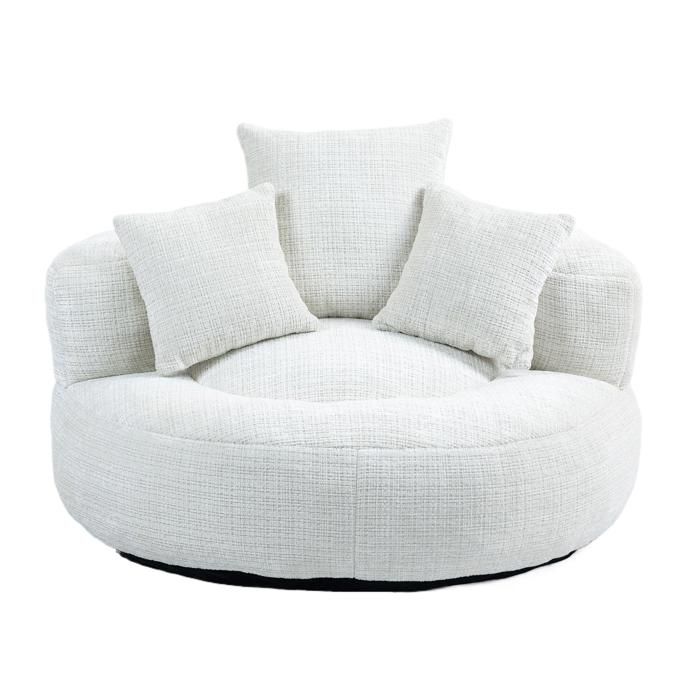 Gros Pouf Canapé Fauteuil de Sol Paresseux Pouf poire confortable en Chenille Pouf avec trois coussins Beige - 108x108x52 cm