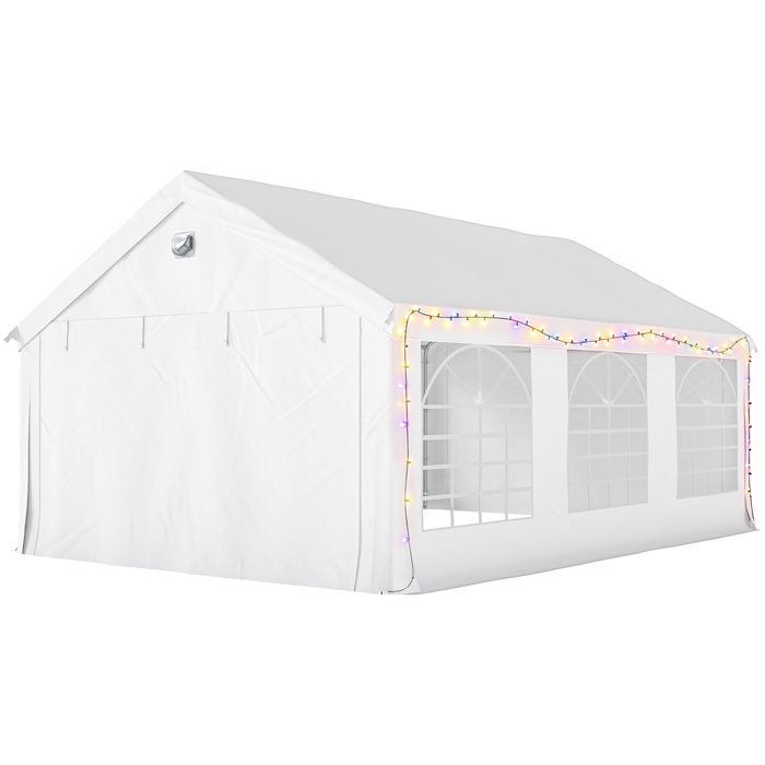 LIA Tente de Réception Barnum Structure Acier Galvanisé Barres de Renfort 4 Parois Latérales Fenêtres UPF 30+ 4x6m Blanc