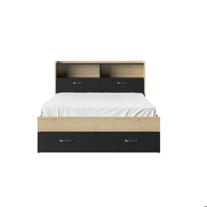 Lit adulte effet bois châtaignier avec rangement 140cm x 190cm Lit adulte effet bois châtaignier avec rangement 140cm x 190cm