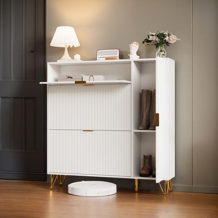 Meuble à Chaussures avec 3 tiroirs abattants et 1 portes Cabinet Chaussure Système Anti-Bascule 4 Étagères Réglables Blanc