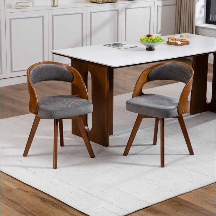 Lot de 2 Chaises de Salle à Manger Pivotantes 360° avec Dossier Incurvé Assise Rembourrée en Lin Bois de Hêtre Gris - UVRION
