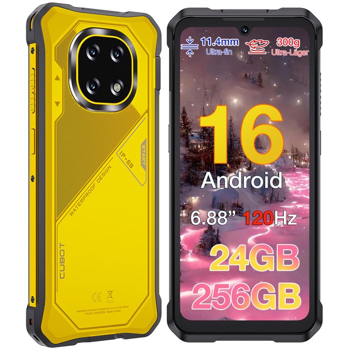 CUBOT Kingkong ES5 Telephone Portable Incassable 12(6+6)Go + 128Go 7000mAh 6.88 120Hz 64MP Smartphone 4G Double SIM NFC GPS Jaune