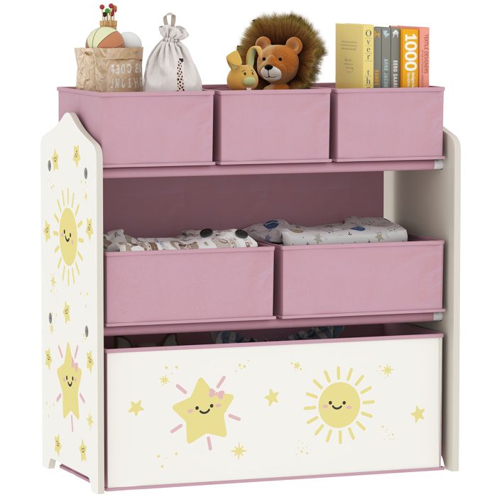 Meuble rangement enfant à 3 niveaux étagère de rangement pour jouets enfants avec 6 boîtes en tissu amovibles rose Meuble rangement enfant à 3 niveaux étagère de rangement pour jouets enfants avec 6 boîtes en tissu amovibles rose