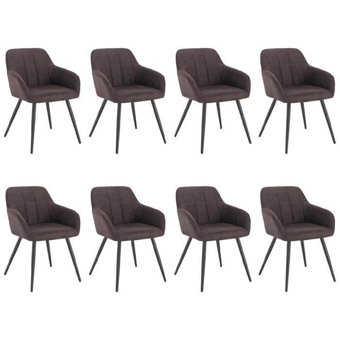 Lot de 8 Chaise de salle à manger - WOLTU - Accoudoirs intégrés - Assise en tissu scientifique - Brun Foncé