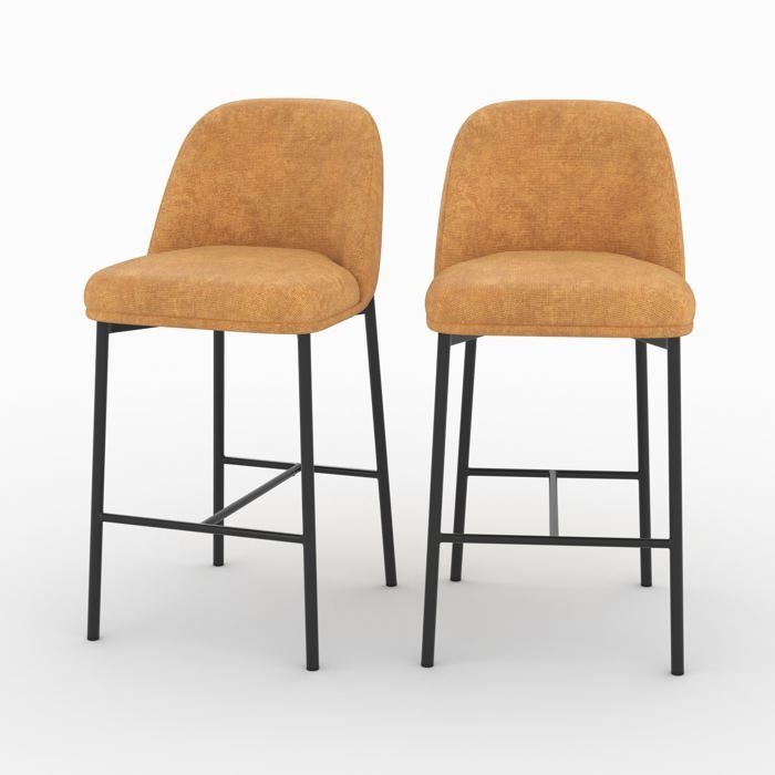 Lot de 2 chaises pour îlot central 67 cm en tissu jaune moutarde - Noah - Maison Pavane