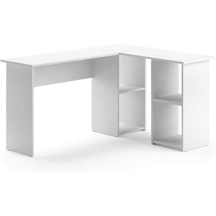 Bureau dangleBlanc136x112cmavec étagères ouvertes pour une organisation flexible de l’espace de travail