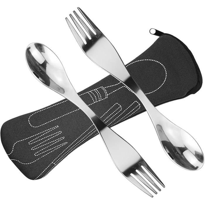 Couvert Camping Fourchette Cuillere Inox Portable Fourchettes de Table Adulte et Les 2 pièces (Noir) Noir noir FOURCHETTE DE TABLE
