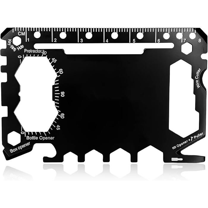 Carte Outil Multifonction 46 en 1Gadget de Survie Format Carte de Crédit en Acier InoxydableOutils de Poche Portables avec Étui