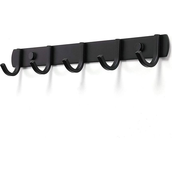 Porte-manteau mural noir mat 5 crochets support vestes