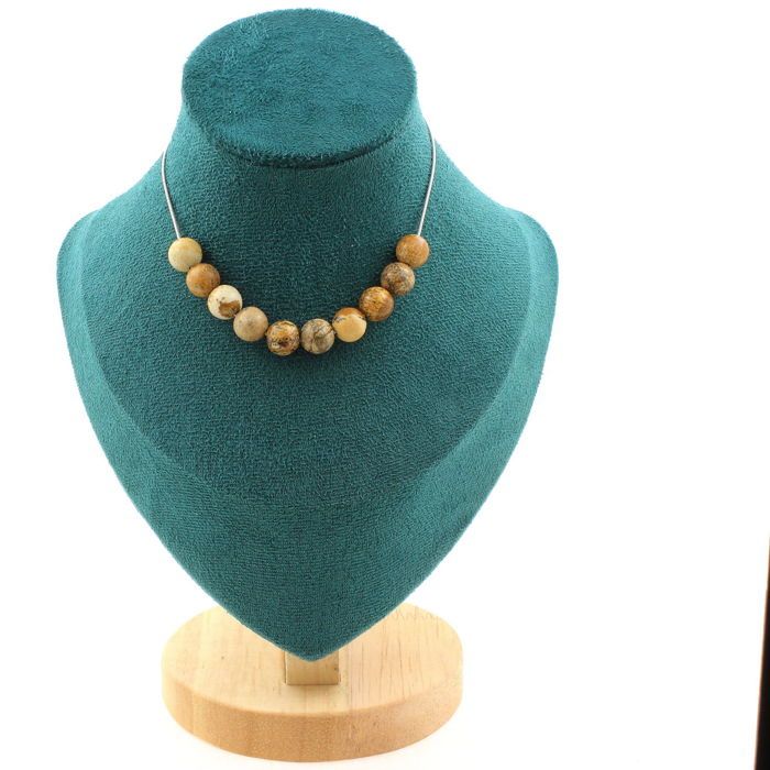 Collier 2 Perles Jaspe Rose Et Vert 8 Mm - Chaine En Acier Inoxydable - Bijou Neuf Avec étiquettes