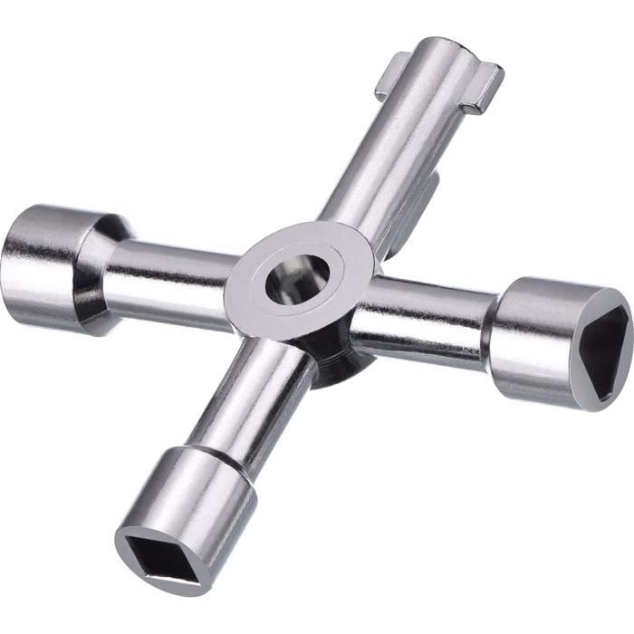 Clé Utilitaire - 4 Voies - Argent - Alliage de Zinc - Multifonctionnelle pour Gaz dEau