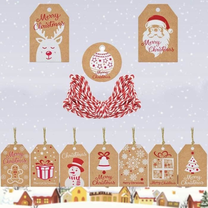 Whaline Lot De 120 étiquettes Cadeaux De Noël En Papier D'aluminium Rouge à Suspendre Avec