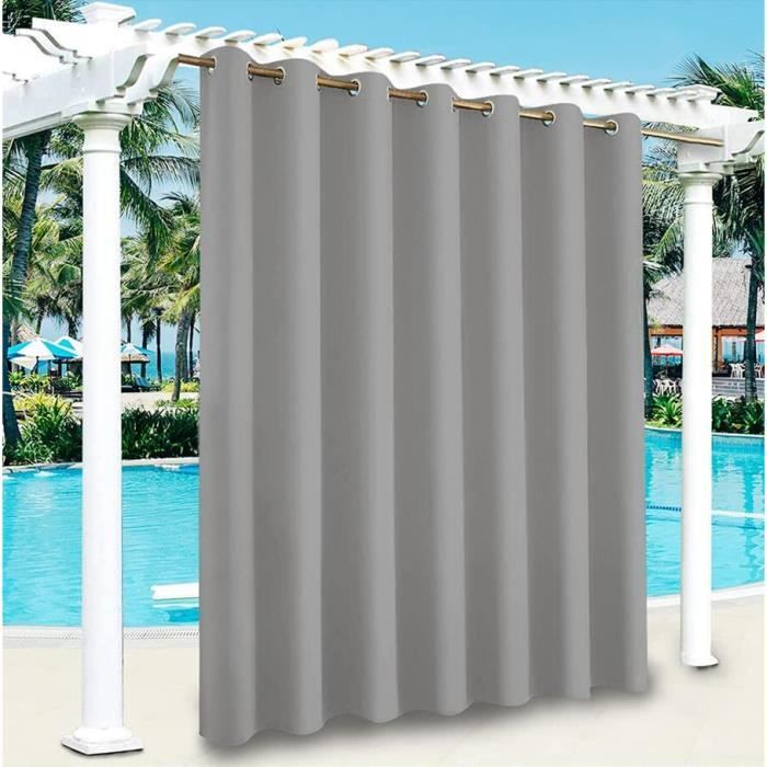 Rideaux dextérieur - Imperméable - Occultant - 2pcs 150x166cm - Gris - Protection UV et anti-moisissure