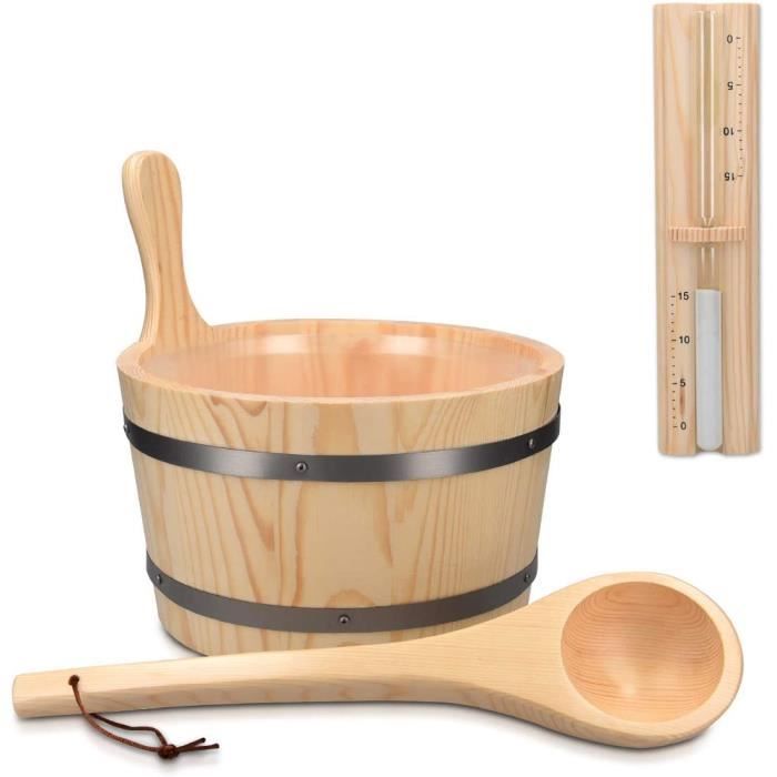 Kits De Sauna Accessoire Set Seau 5l Bois Sablier Minuteur Hammam Spa