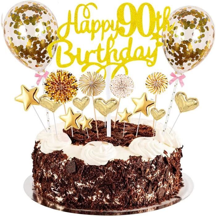 Décoration De Gâteau 21e Anniversaire – Happy 21th Birthday Décoration Pour Homme Et Femme – Noir Avec Hello 16 Paillettes