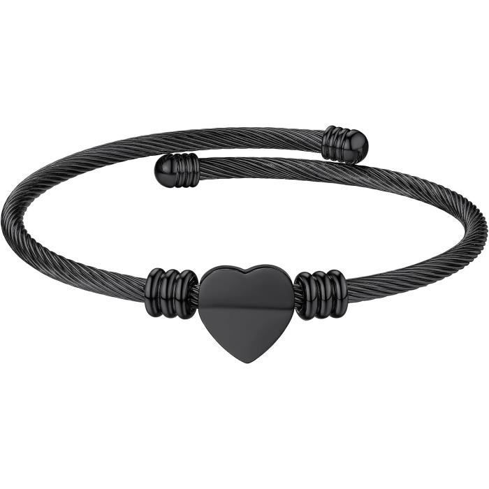 Bracelet Personnalisé Femme Gravé Avec 2 Noms – Cœur En Acier Inoxydable, Chaîne Réglable 16+5 Cm, Cadeau Mère/fille