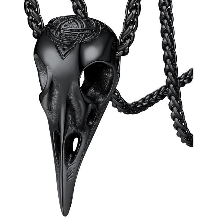 Collier Vikings Crane De Corbeau Homme Femme Pendentif Viking Corbeaux Acier Inoxydable-Or-Noir