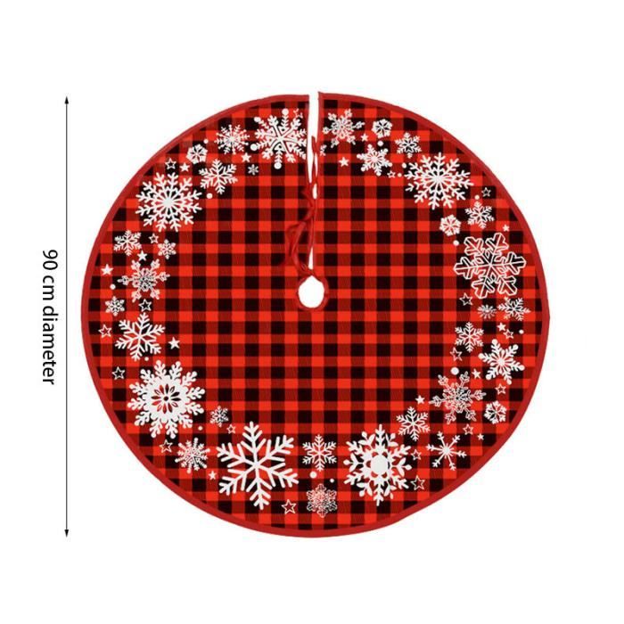 Jupe De Sapin De Noël Fausse Fourrure Rouge 122 Cm – Flocons De Neige Dorés Brodés – Tapis Sapin Luxueux – Décoration Noël Hiver Festive