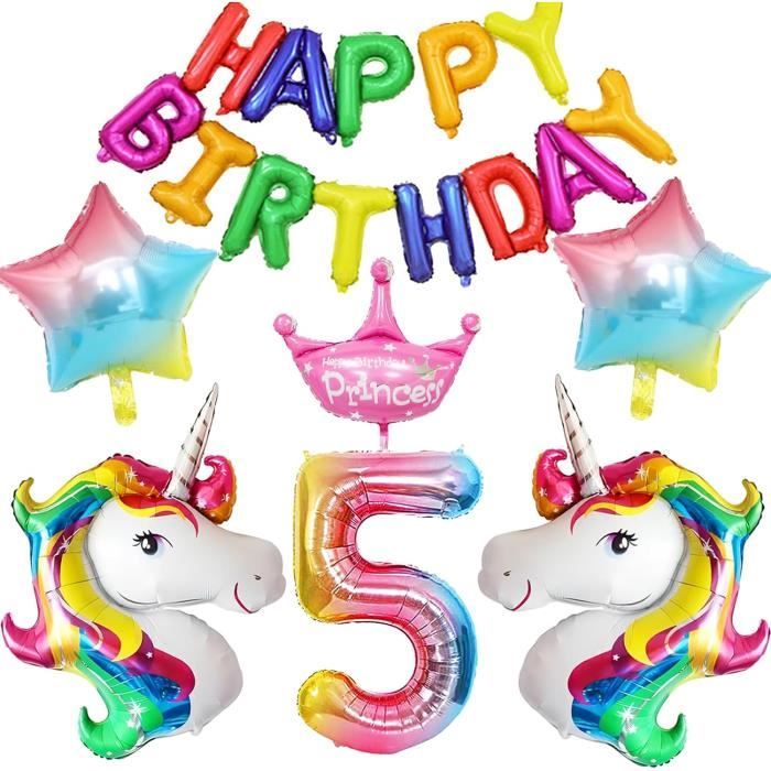 Lot De 5 Ballons Aluminium Licorne Et étoiles - Pour Anniversaire Fille, Baby Shower - Gonflage Hélium Ou Air