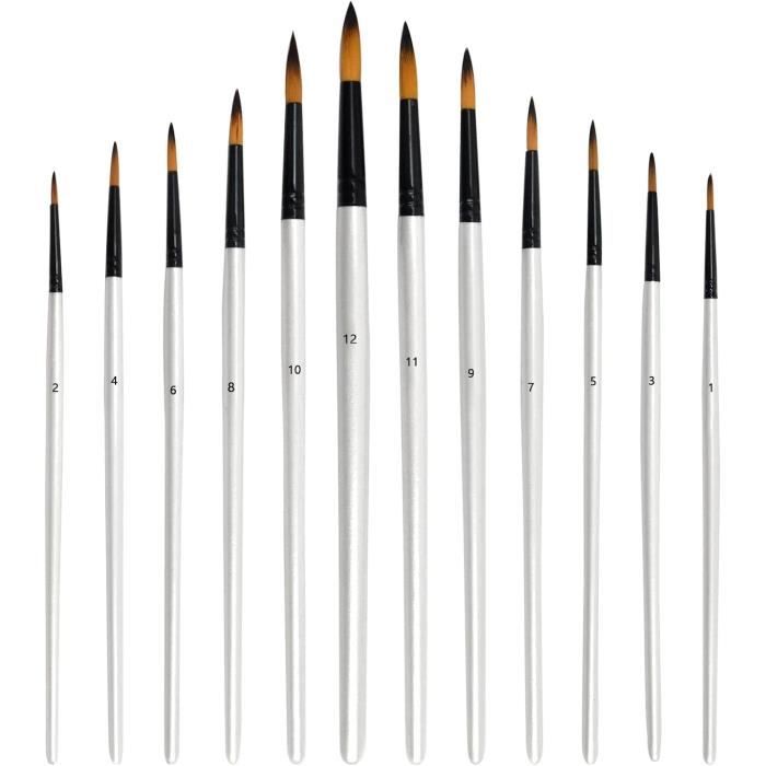 12pcs Pinceaux de Peinture Cheveux Nylon Set Brosse Artiste pour