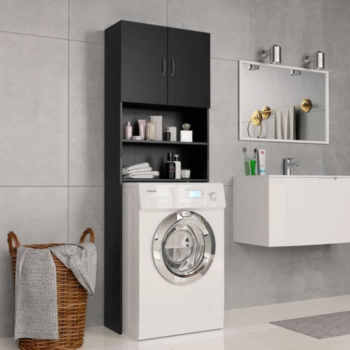 P8 Meuble Pour Machine A Laver Noir 64 X 25 5 X 190 Cm Agglomere