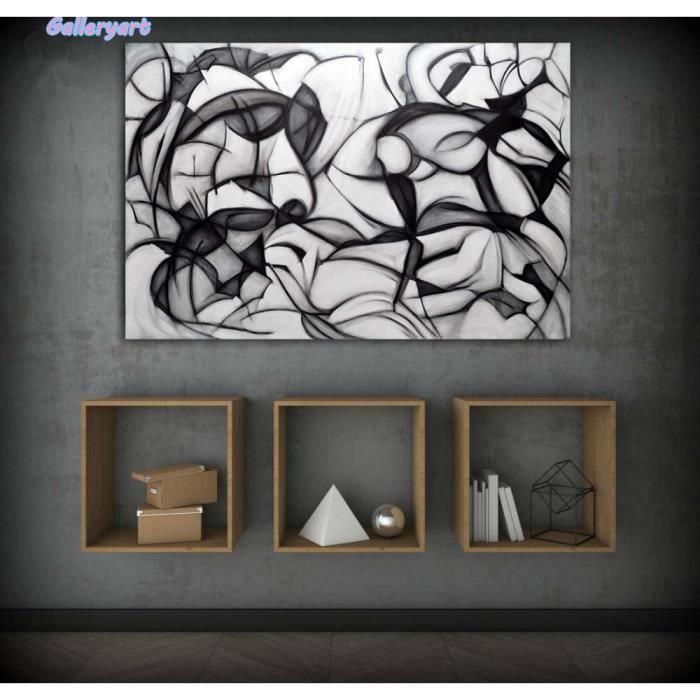 Toile peinture abstraite noir et blanc mur photos pour ...