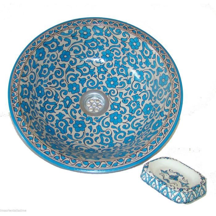 vasque cérmaique marocaine 37cm lave main lavabo oriental marocain bain