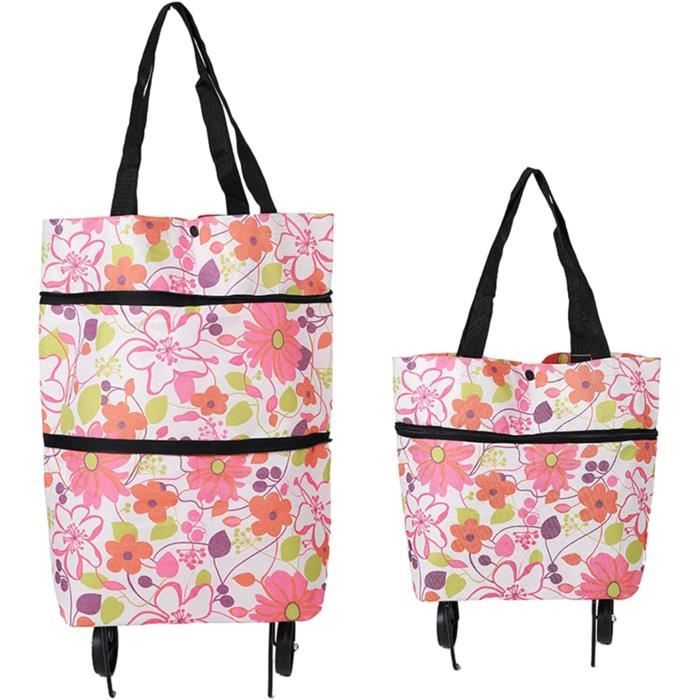 42Litres Aluminium Chariot de Courses Pliable avec Compartiment étanche, Grand Caddie Course, Chariot à roulettes, cadie a roulettes de Courses, Sac a Roulette Course, Shopping Trolley - Fleurs