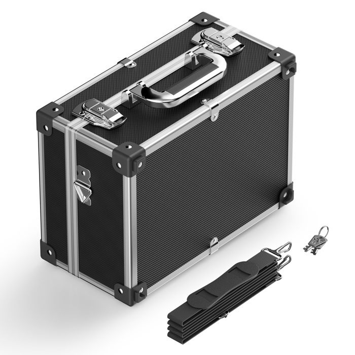 Mallette en PVC 32x23x16cm Verrouillable Bords renforcés Cadre en Aluminium Valise de rangement Outils DVD Box