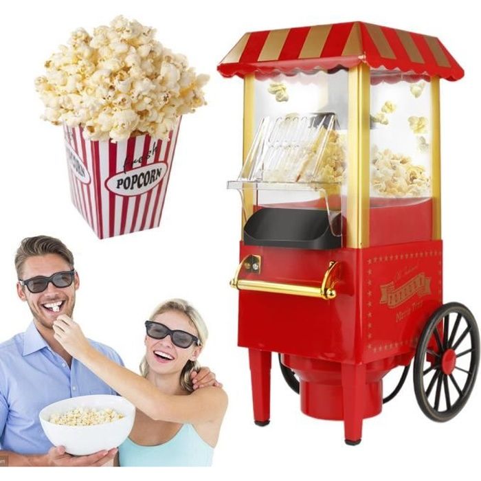  Machine &agrave; popcorn - Sans huile - Chauffage &agrave; air - Rouge - Pour f&ecirc;tes et famille 