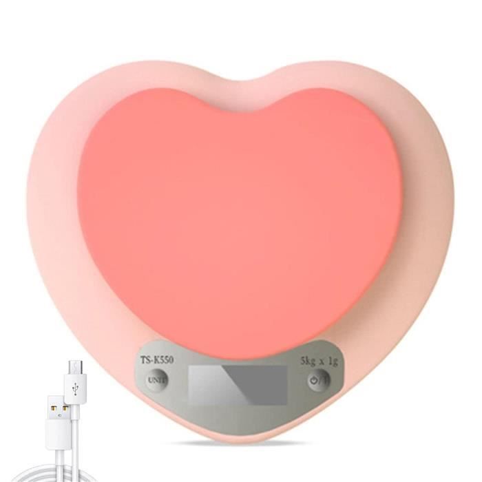 Balance de cuisine électronique 5 kg/1 g 3 kg/0,1 g, balance de cuisine multifonction, balance de pâtisserie rose en forme de cœur, balance numérique portable  1420