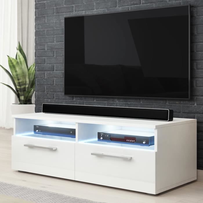 Meuble Tv Banc Tv Silver 100 Cm Blanc Mat Blanc Brillant
