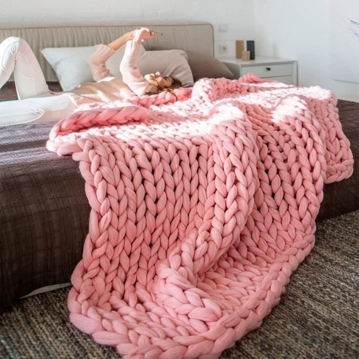 Grosses Tricot Plaid Couverture Douce Chaude Pour Canape Lit Plancher Decoration Homme Femme Rose Cdiscount Maison