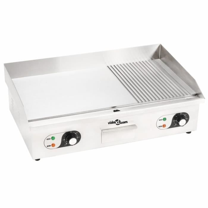 Plancha Électrique MOOTACO 4400W Inox - Plaque Fonte 73x43cm - 2 Thermostats 50-300°C - Professionnelle