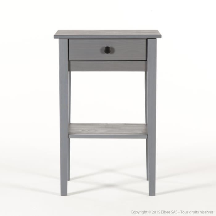 Chevet En Bois Massif Avec 1 Tiroir Hauteur 70cm Berna Gris