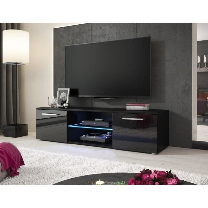 Meuble TV Armoire Tele Table Television ZEUS 140cm E-com Noir 