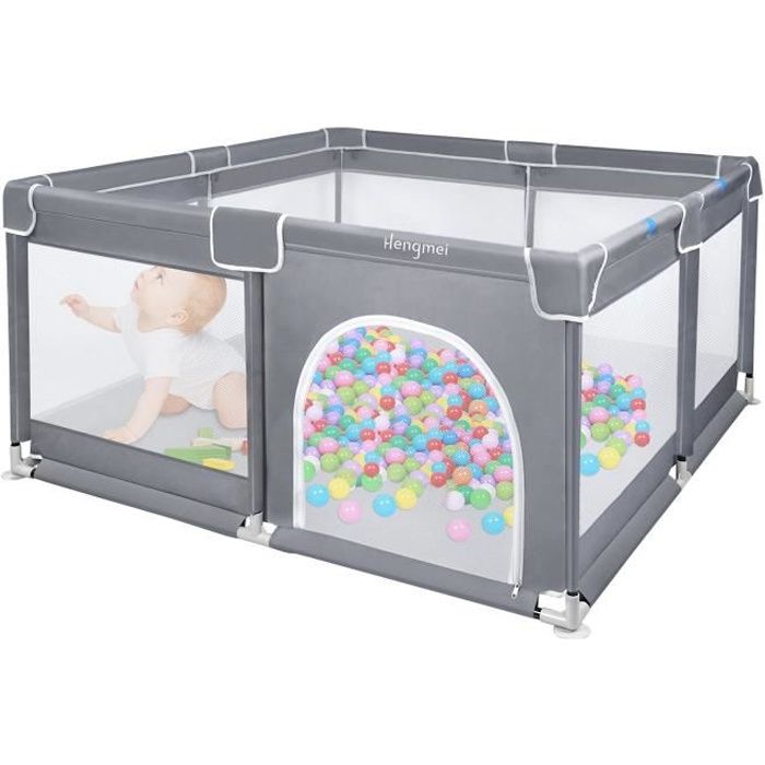 Aufun Parc Bébé Barrière Sécurité Aire de Jeux pour Tout-Petits Barrière de Protection Portail Rampant Gris 127 x 127 x 68 cm