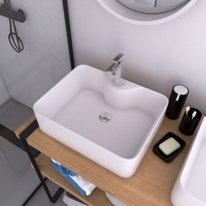 Vasque à poser rectangle en céramique - AURLANE - 48x37x13.5cm - Blanc - Mat - Classique - Intemporel