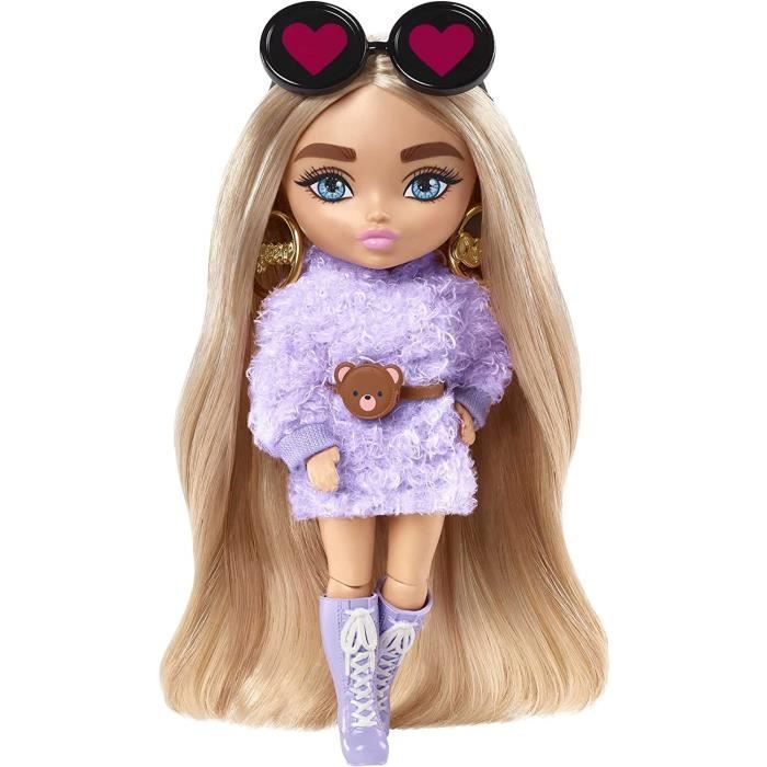 Barbie Extra Mini poupee n 4 14 cm avec tenue violette socle et