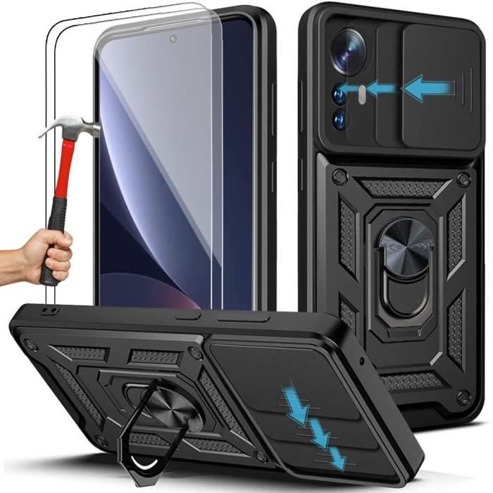 Coque Mayaxess Pour Xiaomi Redmi A3 – Noir Avec Bague Support Et Cache-caméra Coulissant