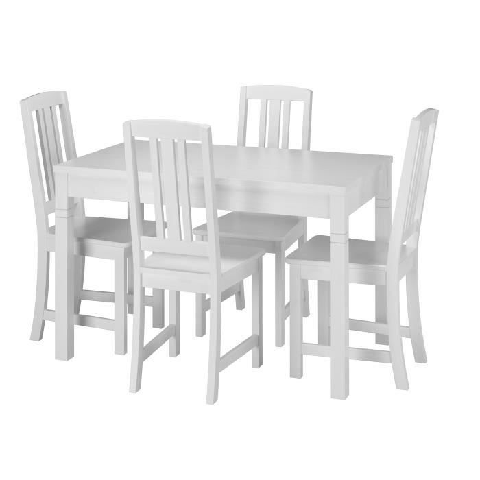 90.70-51bw-set22 ensemble table à manger et 4 chaises, table de cuisine rectangulaire, chaises style classique, en pin massif laqué