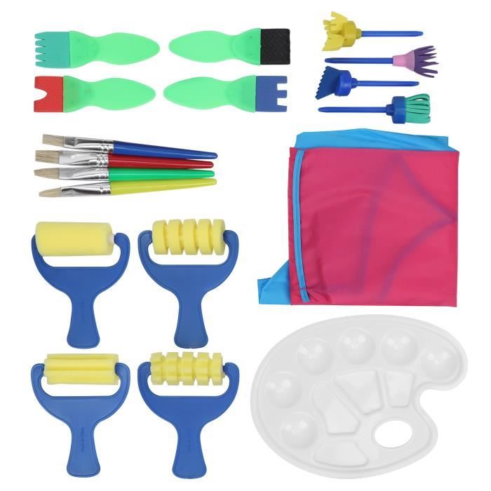 Kit Peinture Enfant 31 Pièces - Pinceaux éponge, Tablier - Pour Bricolage, Apprentissage, Créativité - À Partir De 3 Ans