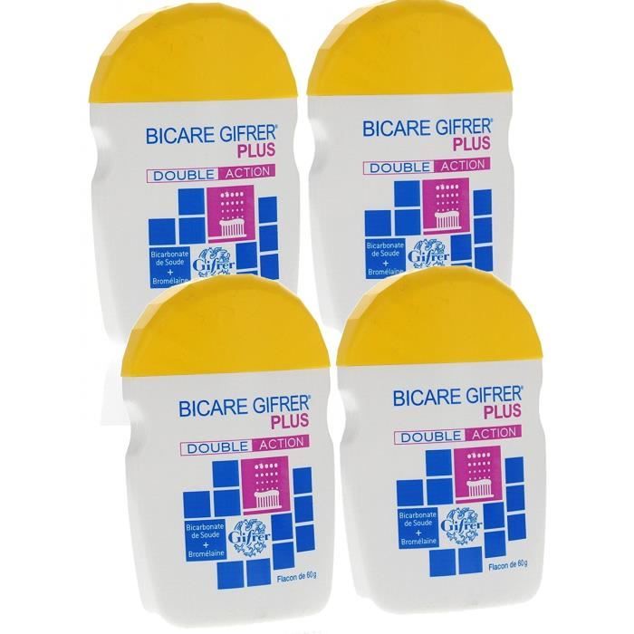 Poudre dentaire Bicare Plus Double Action Bicarbonate de Soude + Bromélaïne  - Gifrer - Lot de 4 x 60 g - Cdiscount Electroménager
